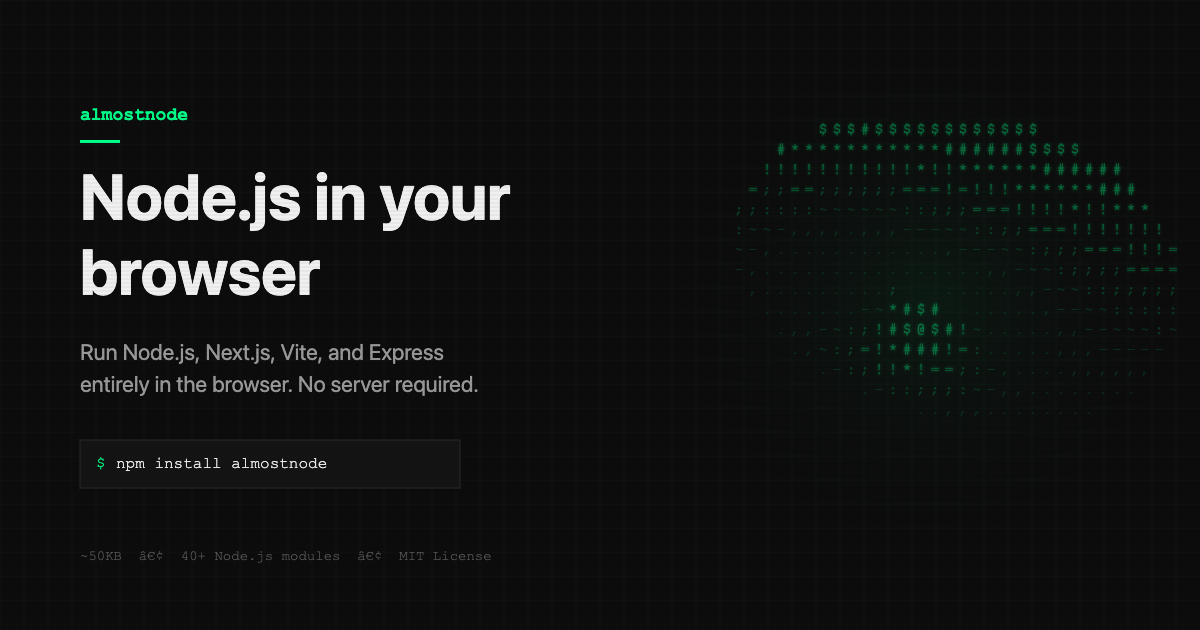 almostnode — Node.js in your browser